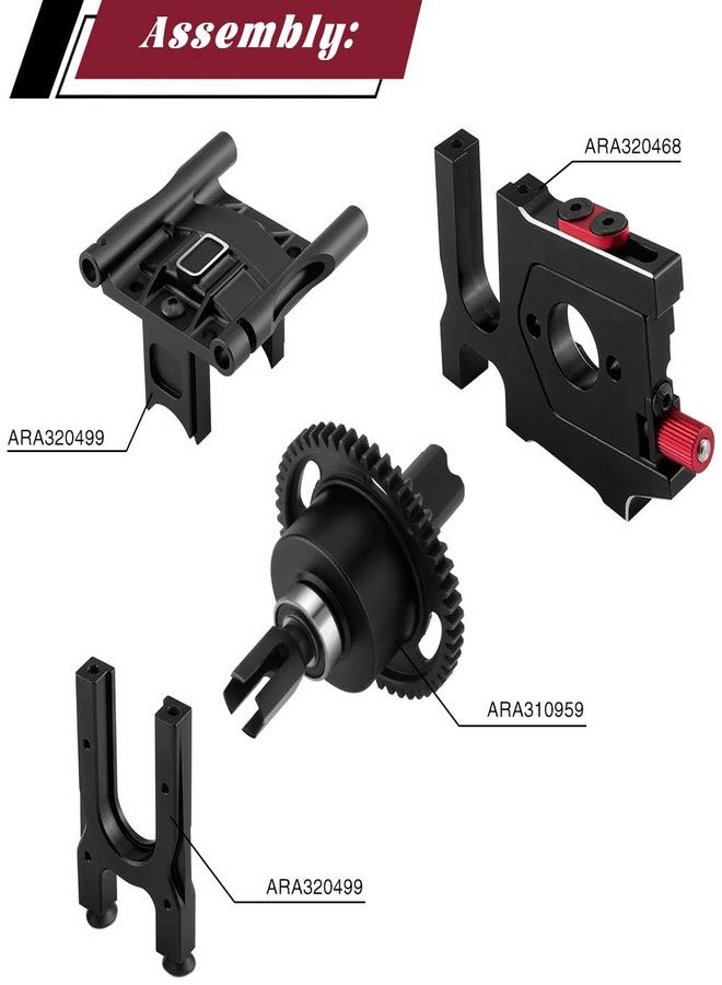GIXCEL 46T Center Diff Set, Steel Differential Gear Set with Sliding Motor Mount Center Diff Mount Upgrade for RC 1/7 ARRMA 6S Felony FIRETEAM Infraction Mojave 1/8 6S Typhon KRATON Outcast (Black) - Image 3